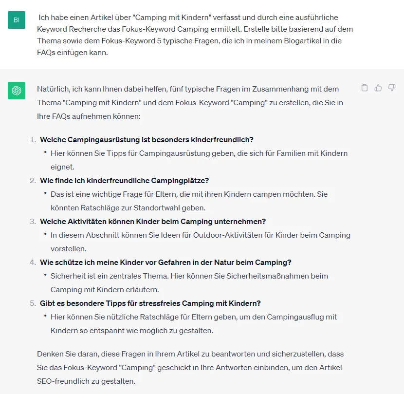 ChatGPT SEO Prompt für FAQs