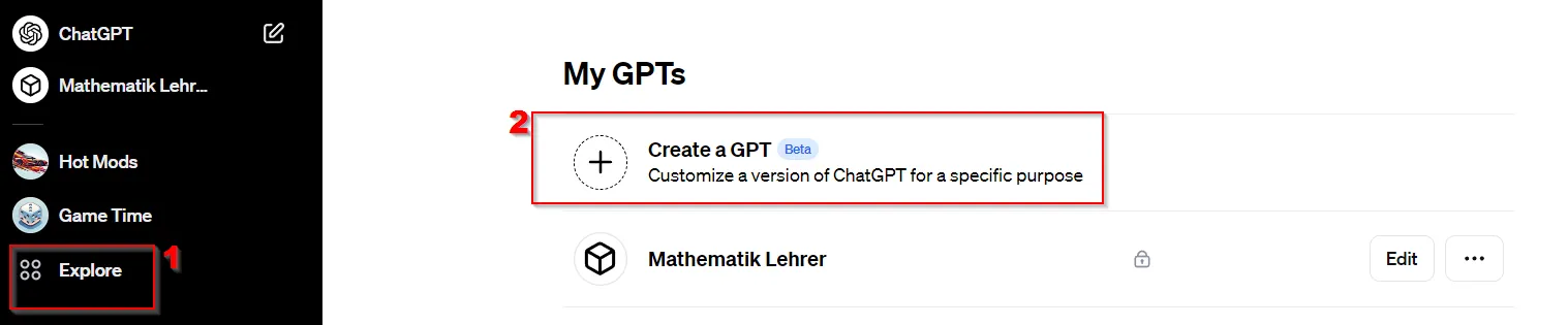 Custom GPT erstellen Schritt 2