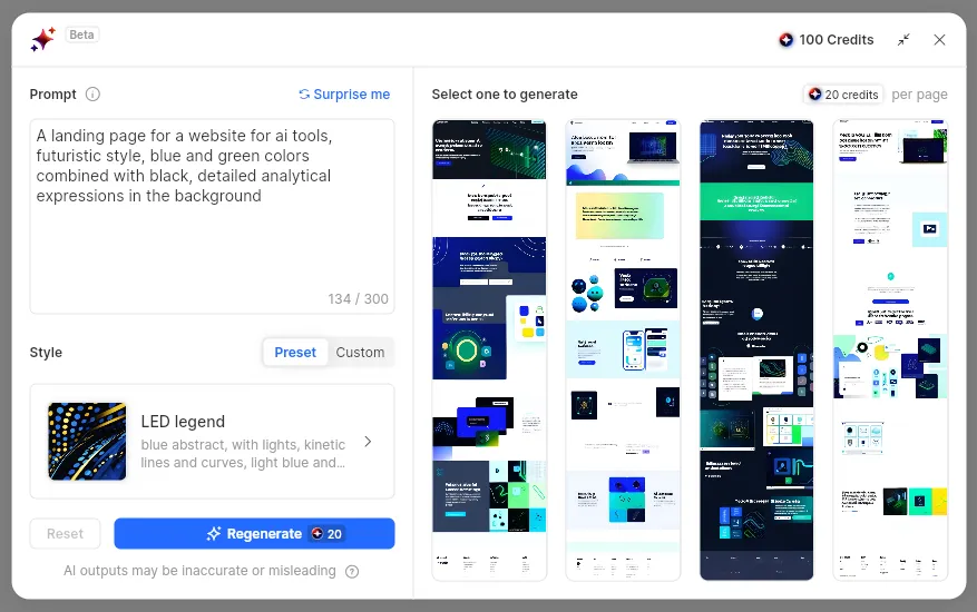 dora-ai-website-mit-ki-erstellen-vorschlaege-auswaehlen