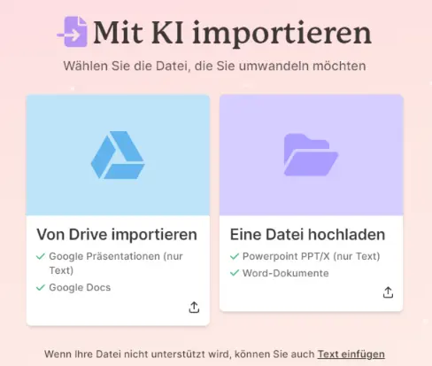 Gamma App – bestehende Präsentation mit KI importieren