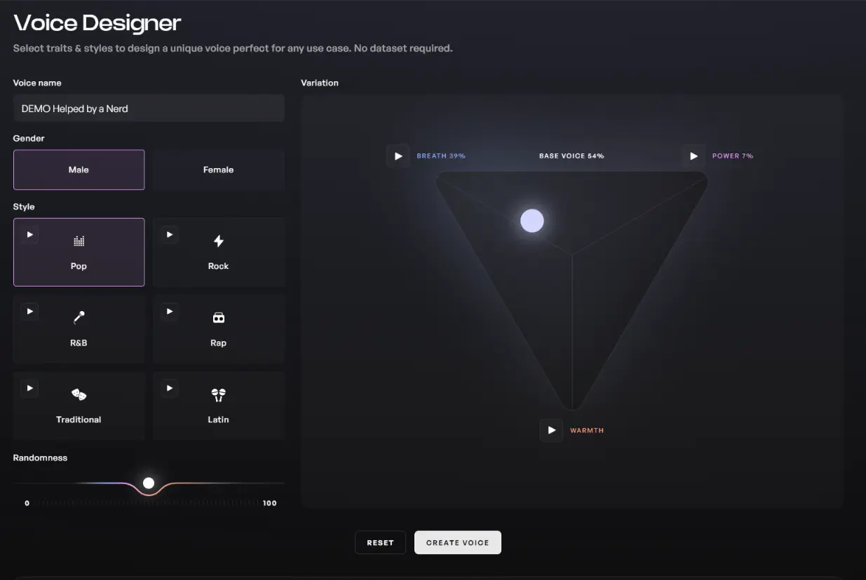 Kits AI KI-Stimme mit dem Voice Designer erstellen