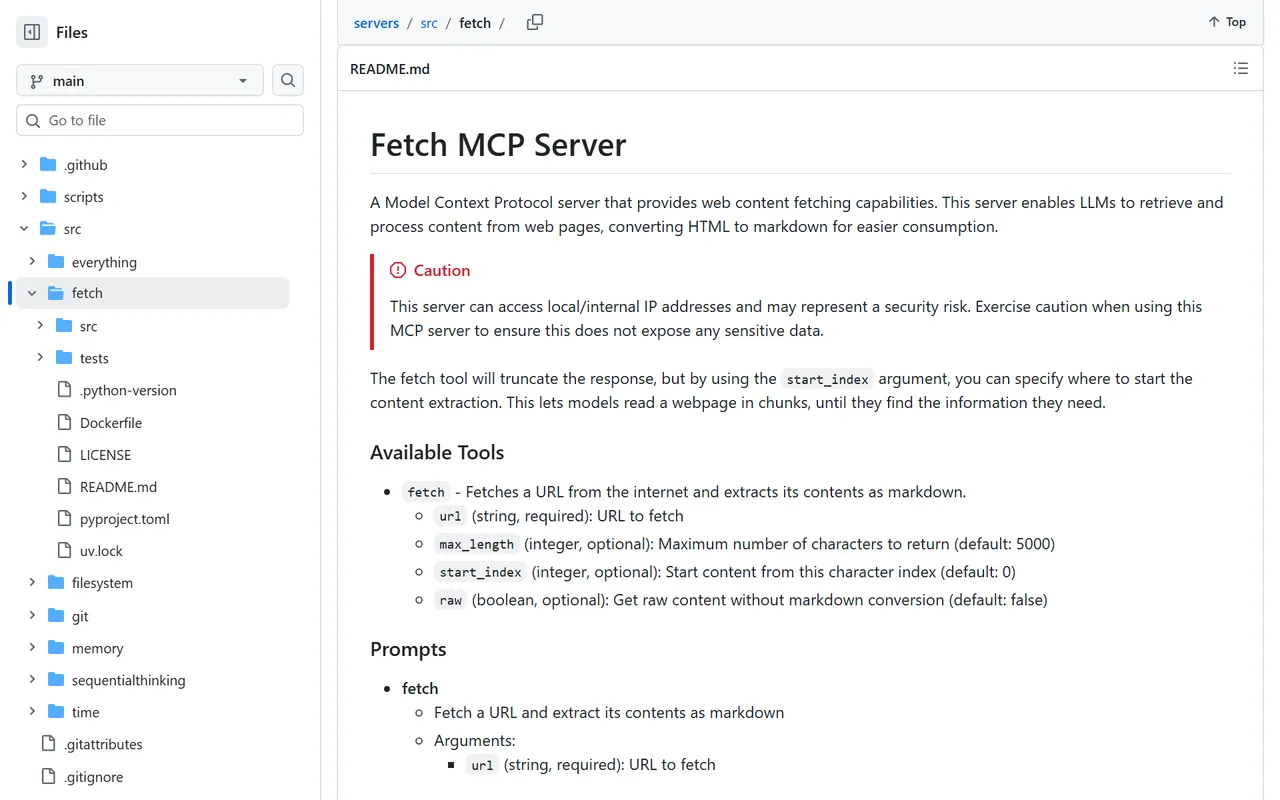 Fetch MCP-Server – README im GitHub-Repository