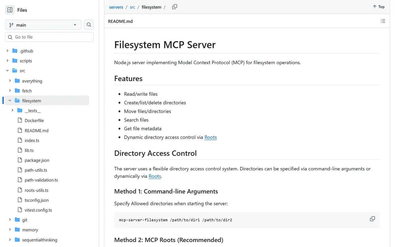 Filesystem MCP-Server – README im GitHub-Repository