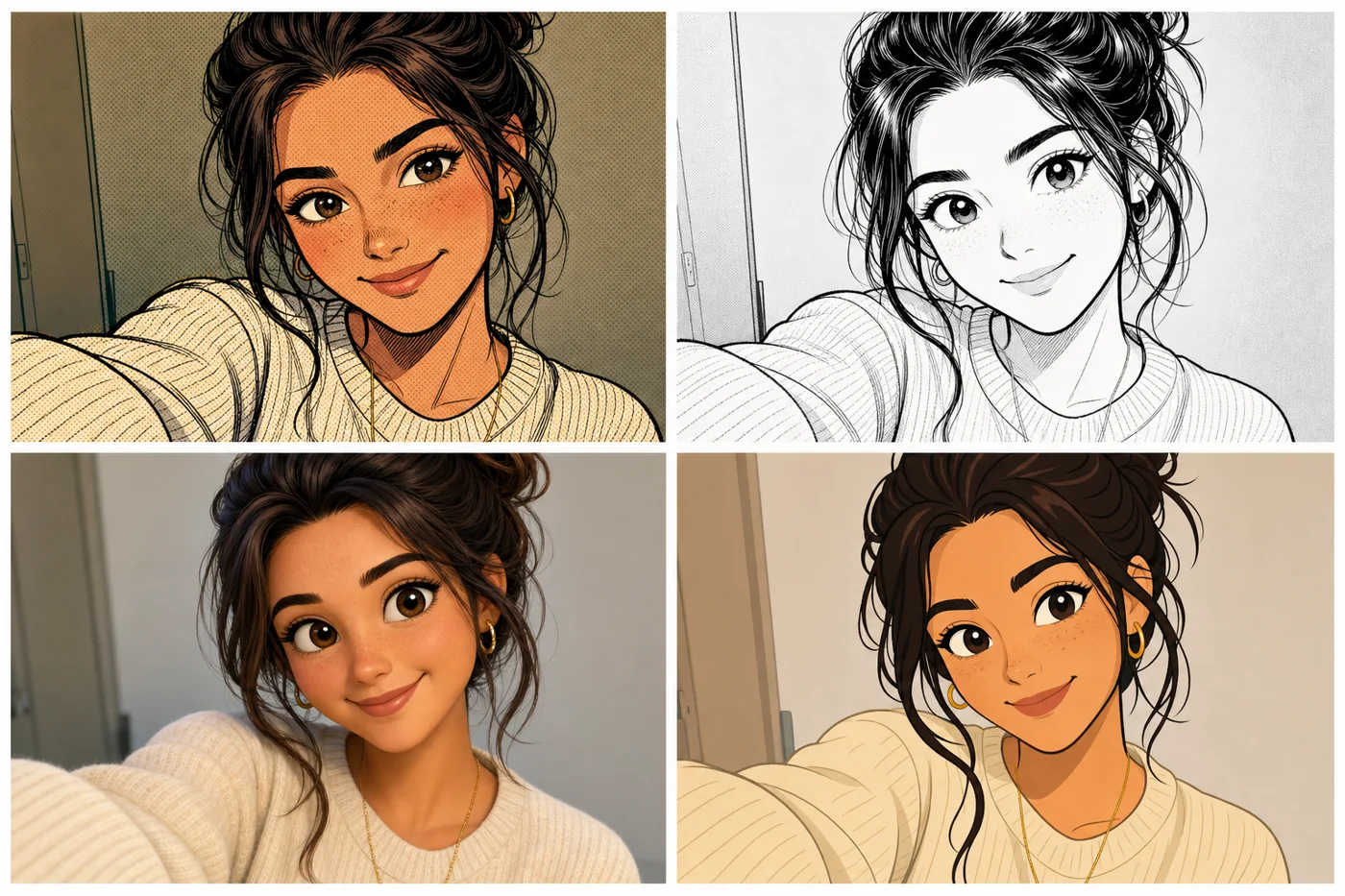 Selfie in vier Comic-Stilen