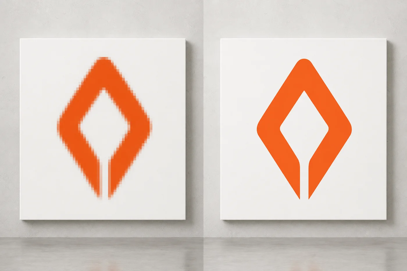 Pixel-Logo vs. scharfer Vektor