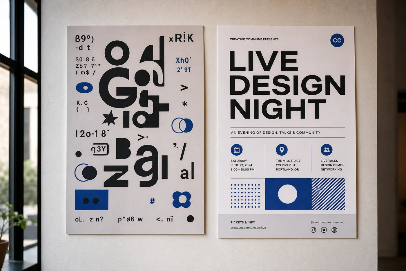 Plakat mit garbled KI-Text vs. sauberem Text