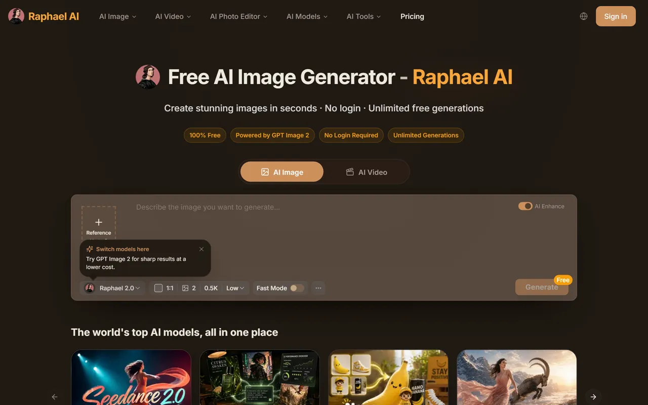 Raphael AI – kostenloser KI-Bildgenerator ohne Anmeldung