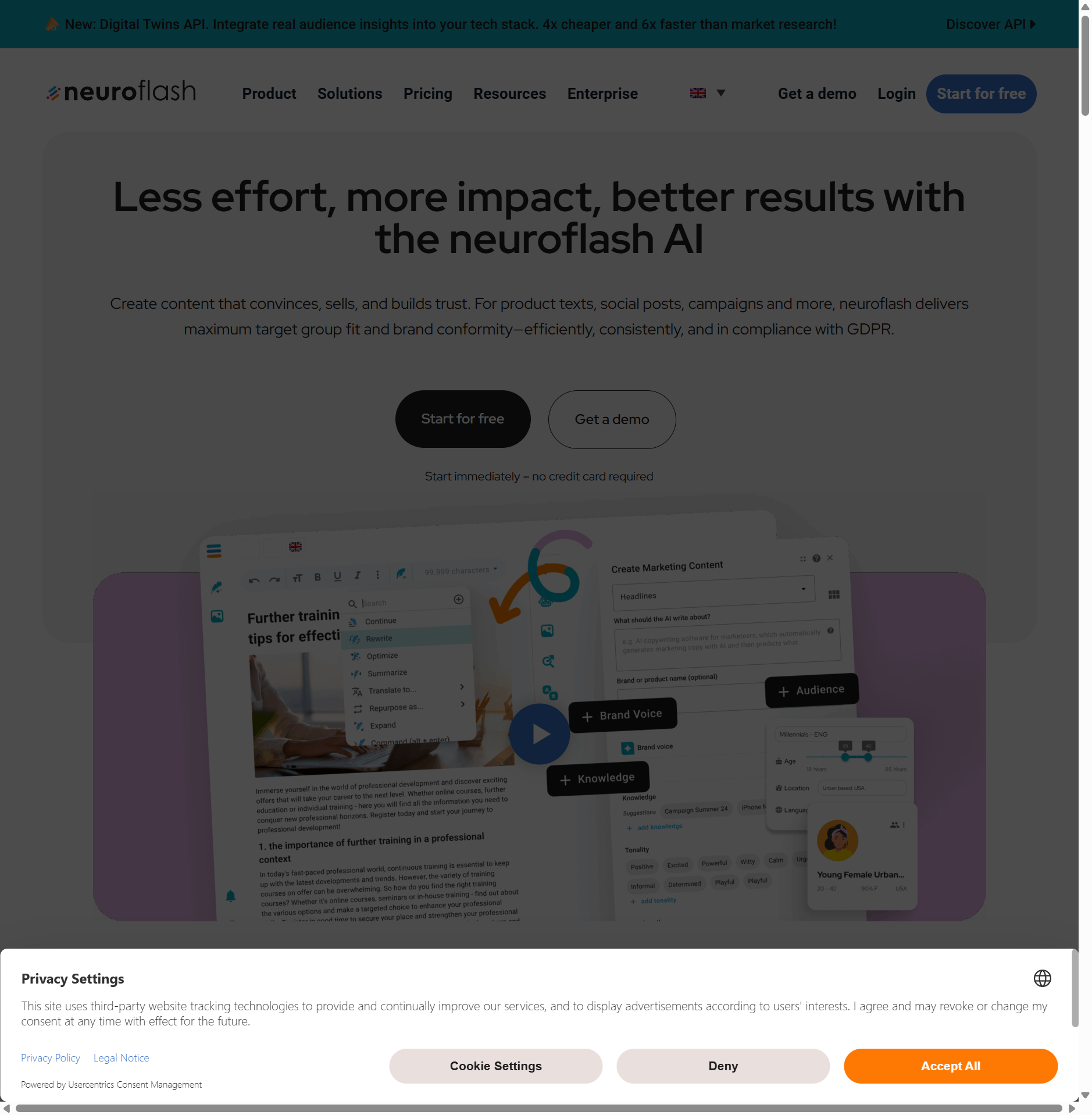 Neuroflash — SEO-Texte Tool Screenshot